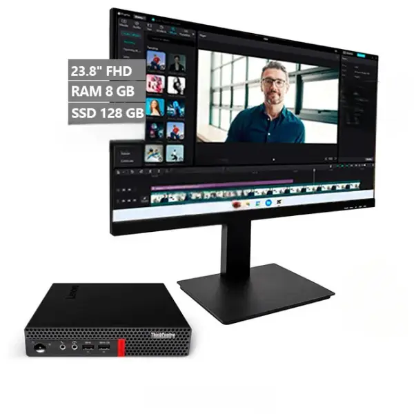 Combo-PC Lenovo ThinkCentre M625Q, AMD A4 9120C Hasta 2.4 GHz/ RAM 8GB/ SSD 128GB/ Wi-Fi & LAN + Monitor 23.8'' Full HD